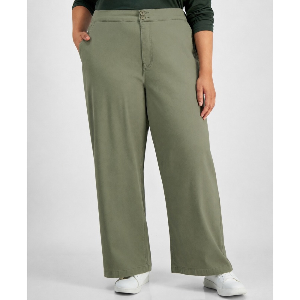 Celebrity Pink Womens Pants Size 2X Oregano Green Wide Leg Twill High Rise NWT